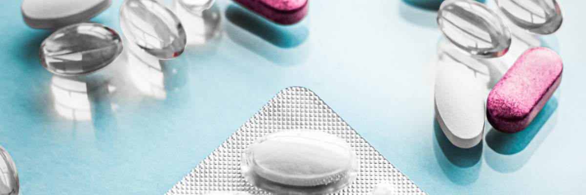 Various types of pills laid on a table